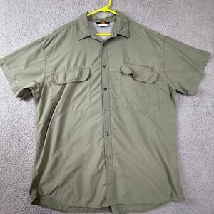 REI Mens Short Sleeve Button Up Shirt Olive Green Outdoor‎ Hiking Camping